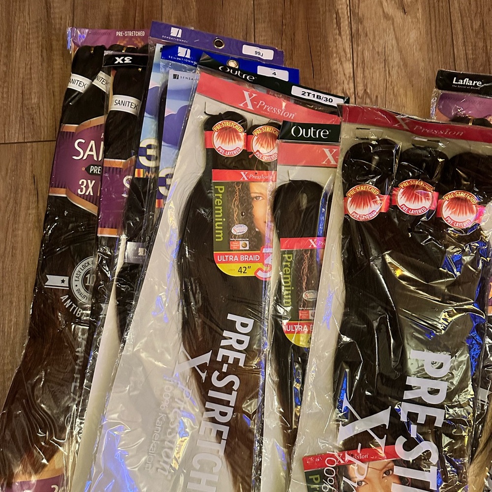 15 Packs of Pre-Stretched Braiding Hair - Black Brown Red - Picture 4 of 7